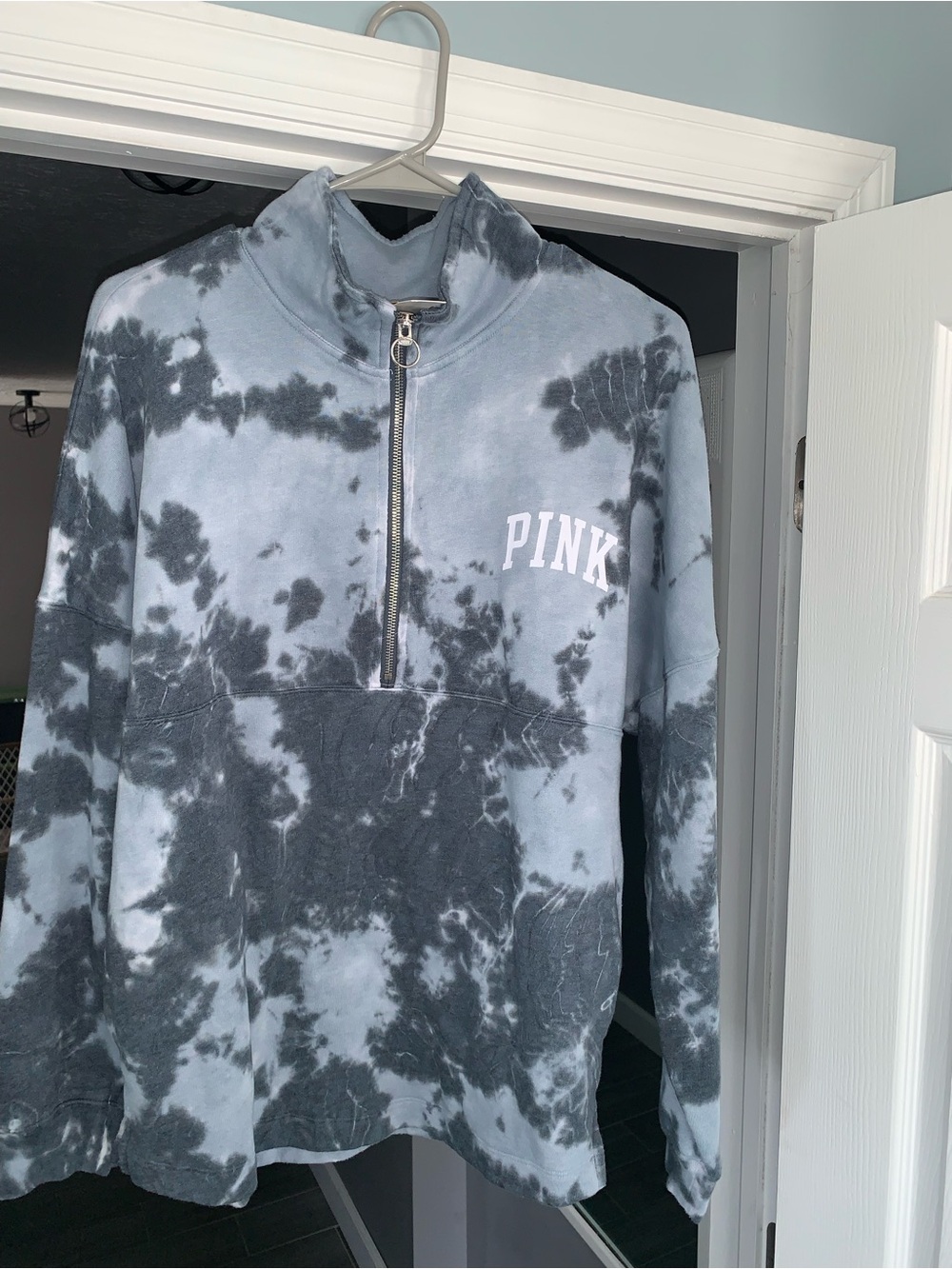 PINK Victoria's Secret Black & Gray Tie-Dye Quarter-Zip Pullover
